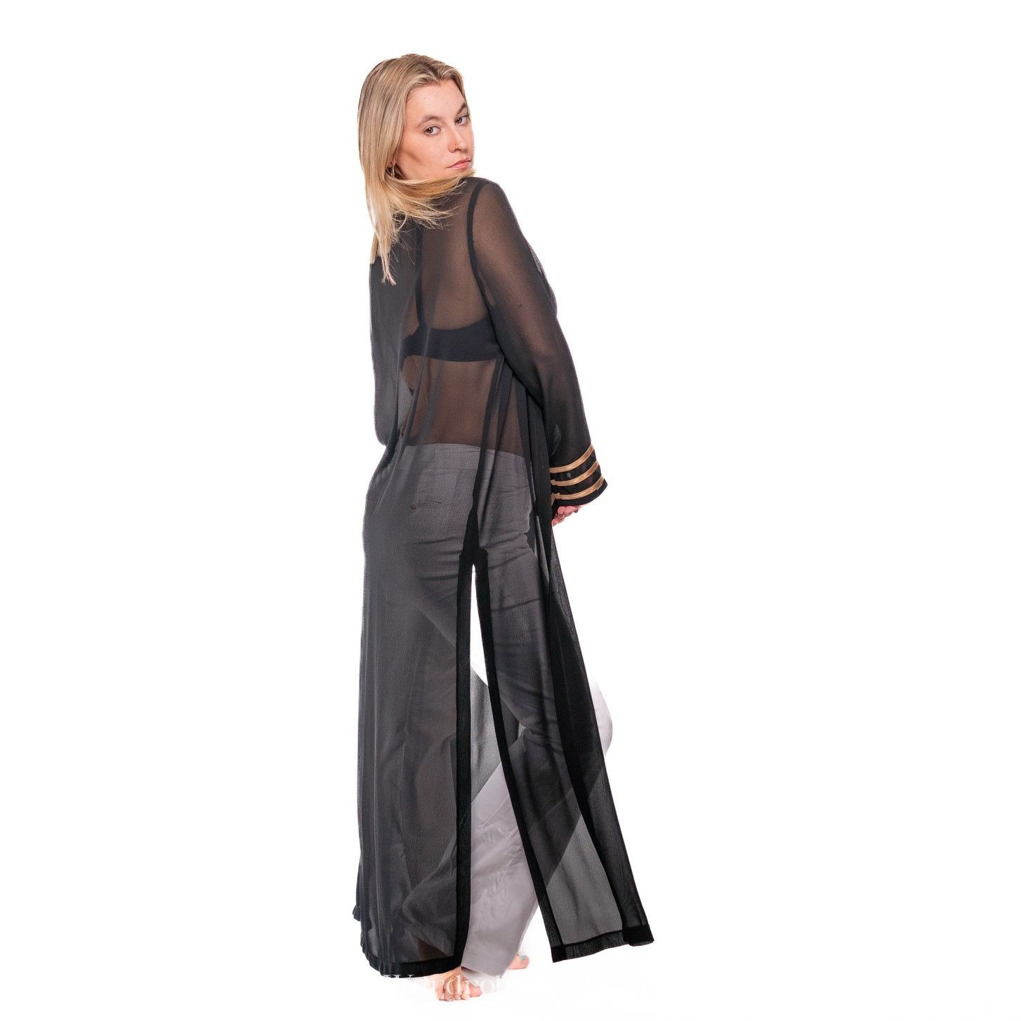 Joseph Ribkoff Vintage 80s Joseph Ribkoff Couture Black Sheer Duster Size ONE SIZE - 6 Thumbnail