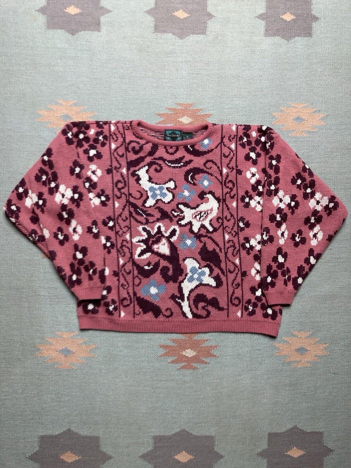 Vintage acrylic knit sweater psychedelic flowers paisley floral M Size M / US 6-8 / IT 42-44 - 1 Thumbnail