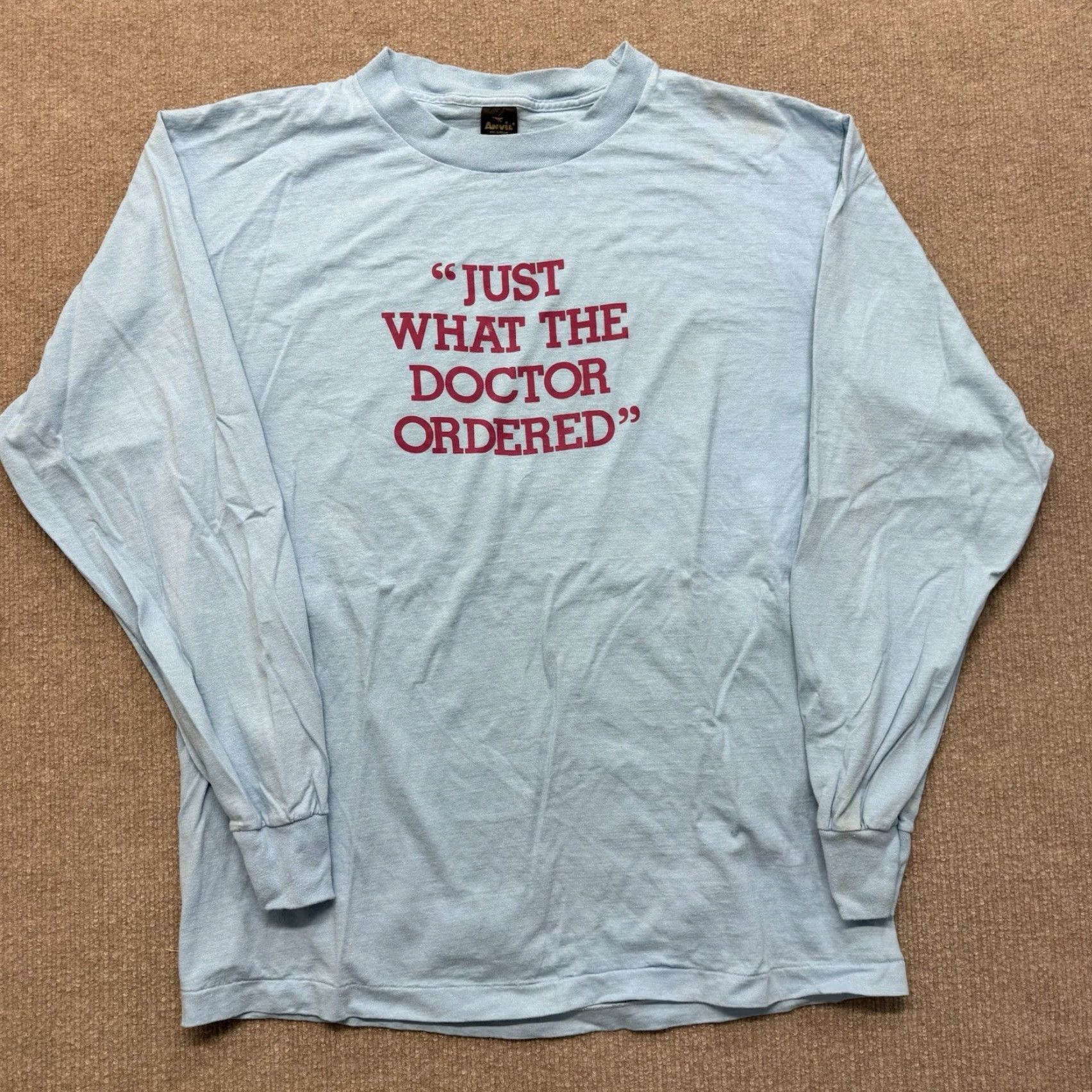 Anvil VINTAGE Anvil Dr Mcgillicuddy's T Shirt Mens XL Long Sleeve Graphic Print 90s Beer Blue Cotton Knit Crew Neck 2-Sided Easy Care Size US XL / EU 56 / 4 - 8 Thumbnail