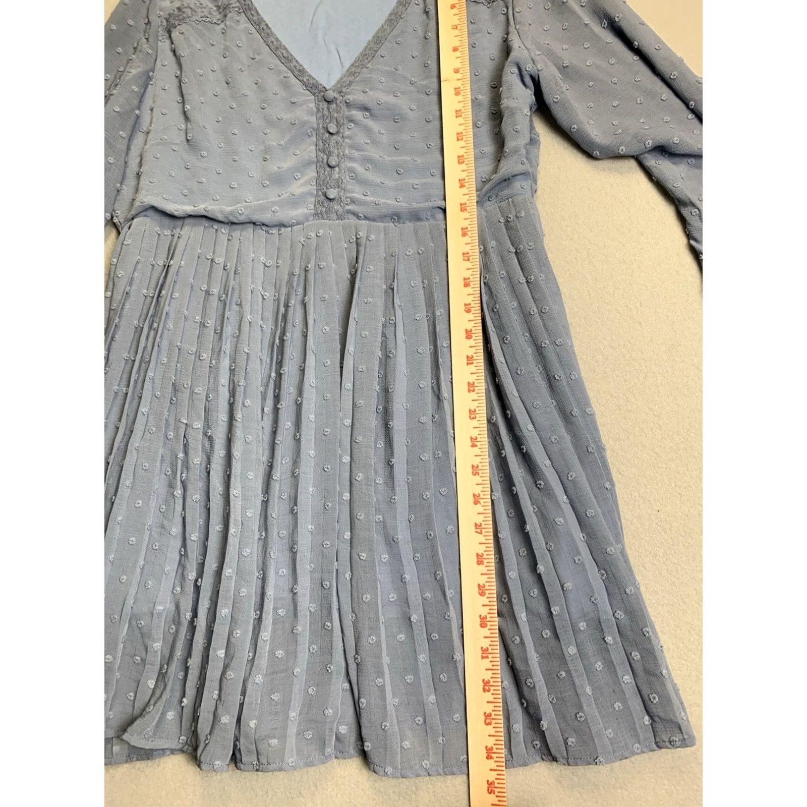 Lulus Lulus Poetic Love Dusty Blue Swiss Dot Long Sleeve Pleated Mini Dress XL Size Women Violet/Blue Pattern Polka Dot Size XL / US 12-14 / IT 48-50 - 8 Thumbnail