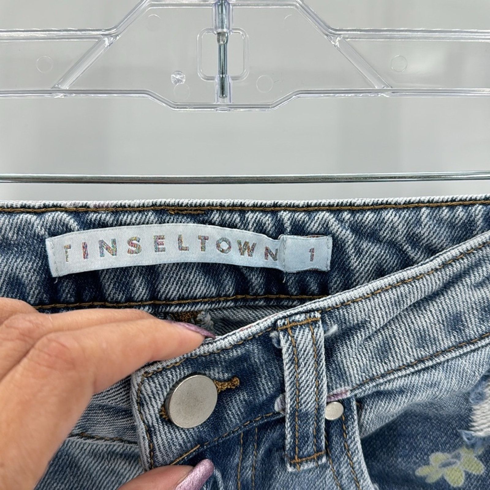 Other Tinseltown Floral-Peace-Print Wide-Leg Jeans deconstructed Size 24" / US 00 / IT 34 - 9 Thumbnail