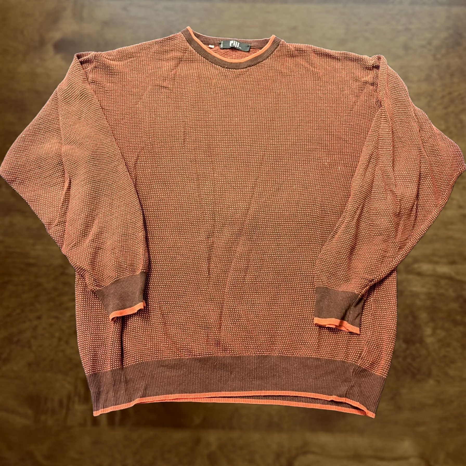 Vintage Fiii Sweater Mens Large Brown Orange Crewneck Waffle Knit Pullover Made in Italy Size US XL / EU 56 / 4 - 1 Thumbnail