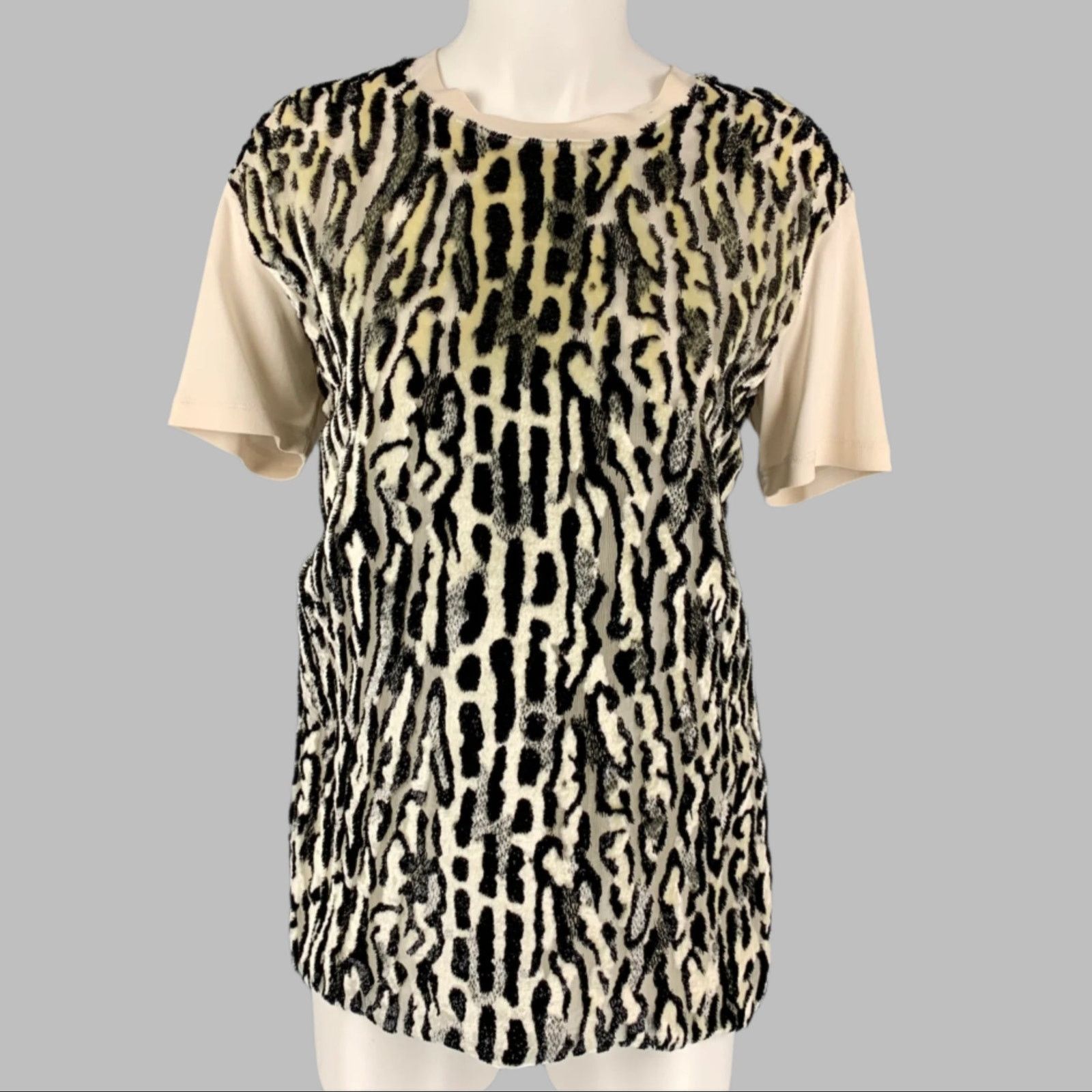 Giambattista Valli GIAMBATTISTA VALLI XS White Black Silk Animal Print T-Shirt Size XS / US 0-2 / IT 36-38 - 1 Thumbnail