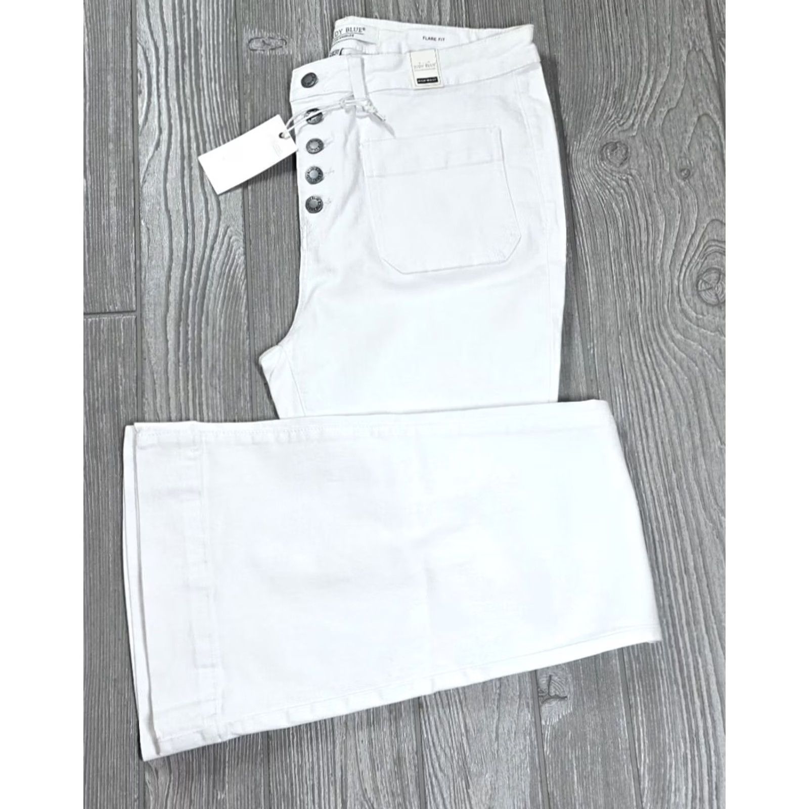 Vintage Judy Blue White High Waist Flare Button Fly Jeans Womens 13/31 actual 32x33 - Size 14 Size 36" / US 14 / IT 50 - 2 Thumbnail