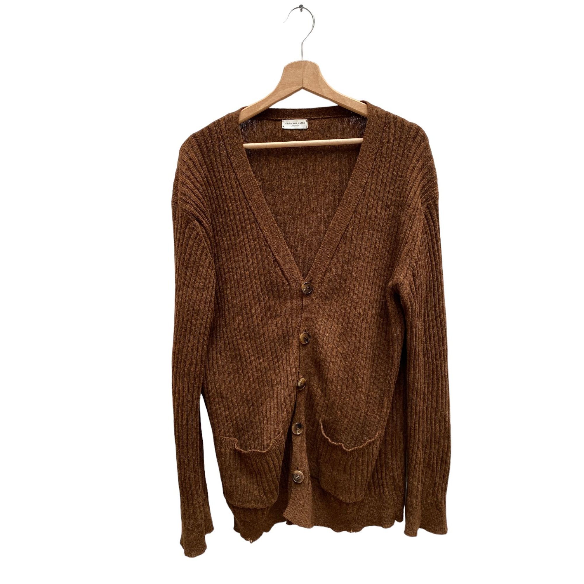 image of Dries Van Noten Brown Long Wool Cardigan, Men's (Size Medium)