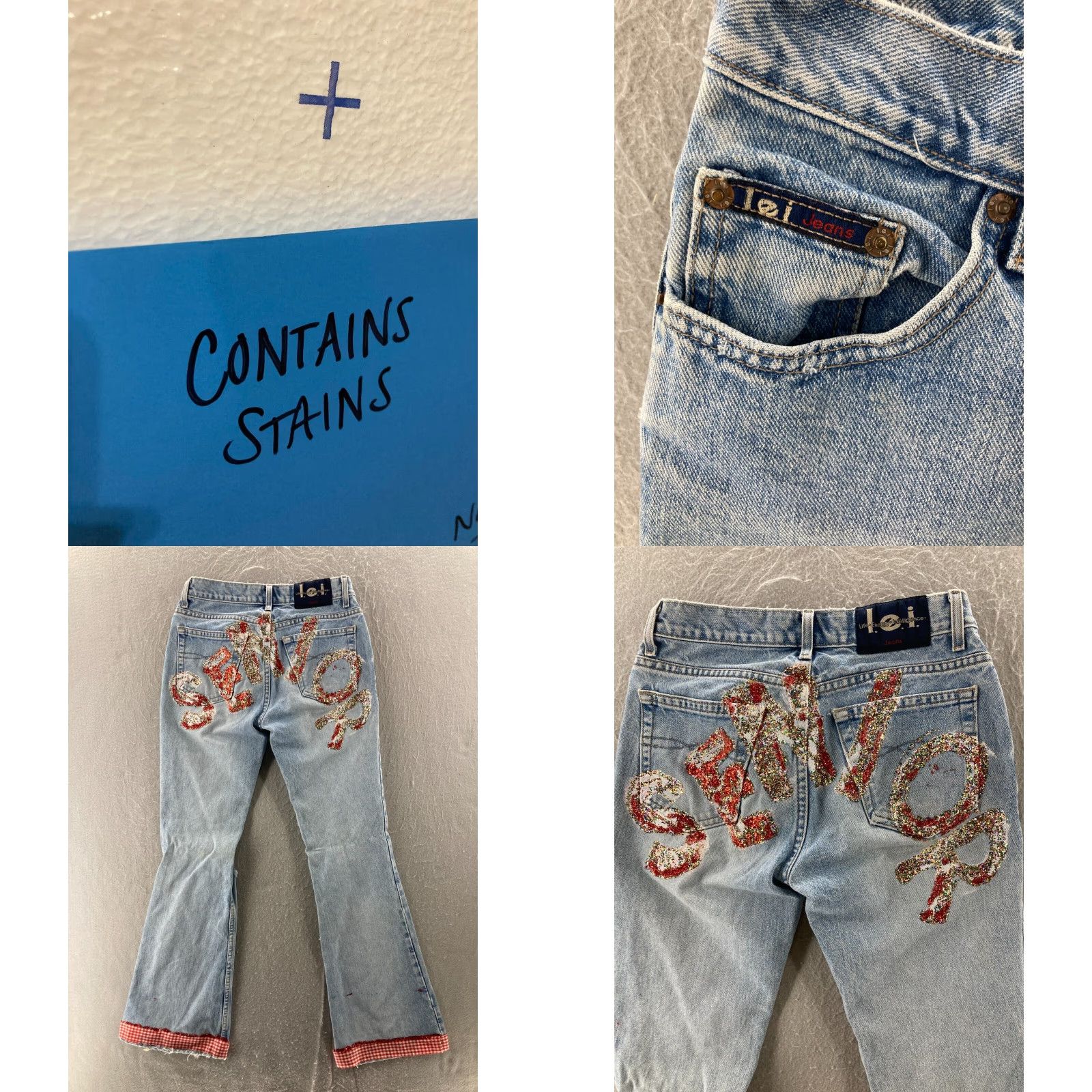 Vintage VINTAGE LEI Jeans Women 26 Blue Low Rise Bootcut Glitter Denim 90s Womens Size 26" / US 2 / IT 38 - 8 Thumbnail