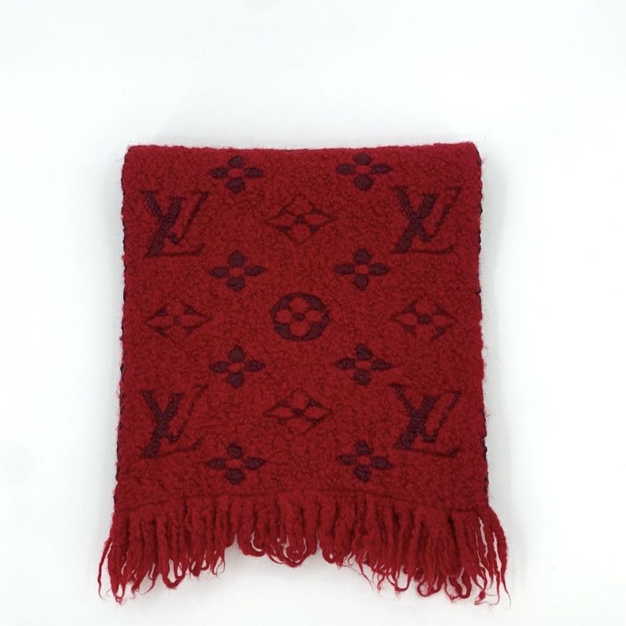 Louis Vuitton Louis Vuitton Monogram Red Wool-Silk Fringe Scarf (126×28cm) Size ONE SIZE - 1 Thumbnail