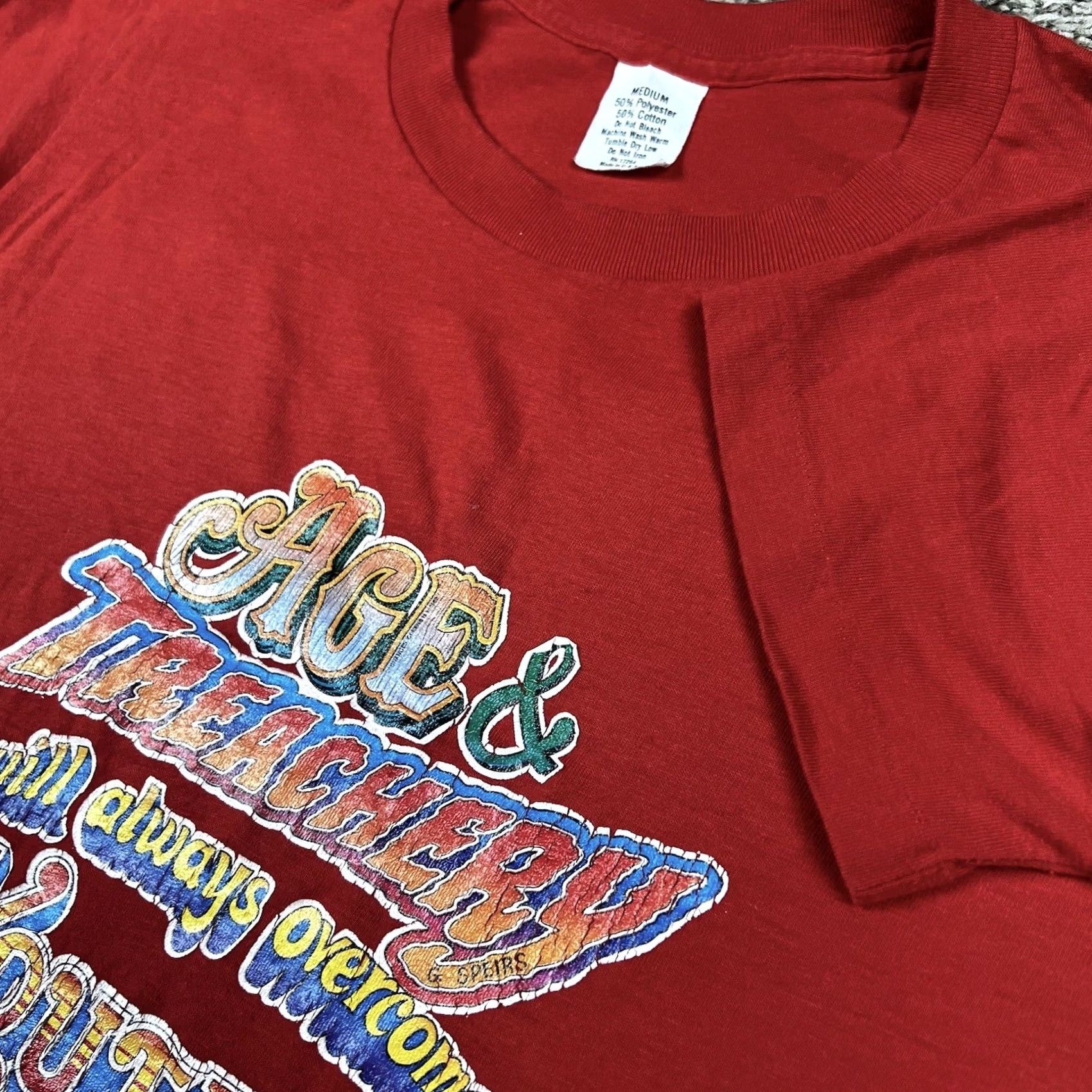 Vintage VINTAGE 80s Single Stitch Big Spellout Graphic Red T-Shirt S Unisex Adults 50/50 USA Size US S / EU 44-46 / 1 - 4 Thumbnail