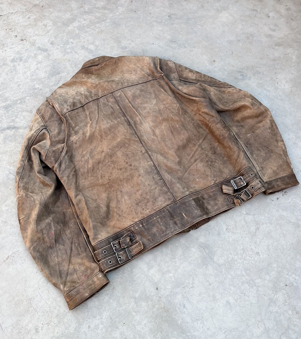 Hein Gericke RARE 🔥VINTAGE 9OS HEIN GERICKE WASHED LEATHER BIKER JACKET Size US L / EU 52-54 / 3 - 3 Thumbnail