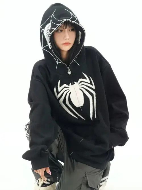 Hoodie Vintage Embroidery Y2K Spiderman Full Zip-Hoodie