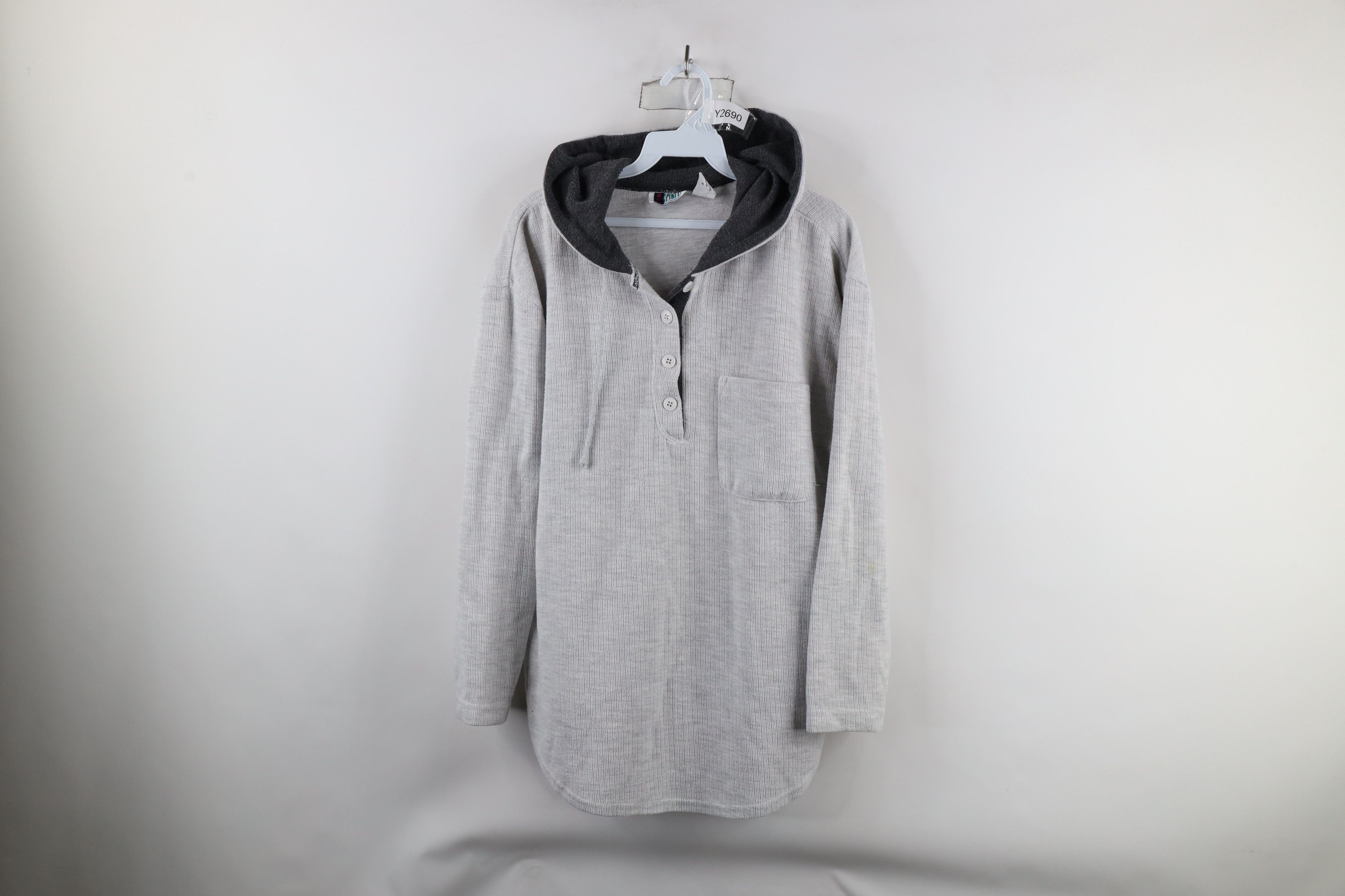 Vintage Vintage 90s Streetwear Ribbed Knit Henley Hoodie Sweatshirt Size S / US 4 / IT 40 - 1 Thumbnail