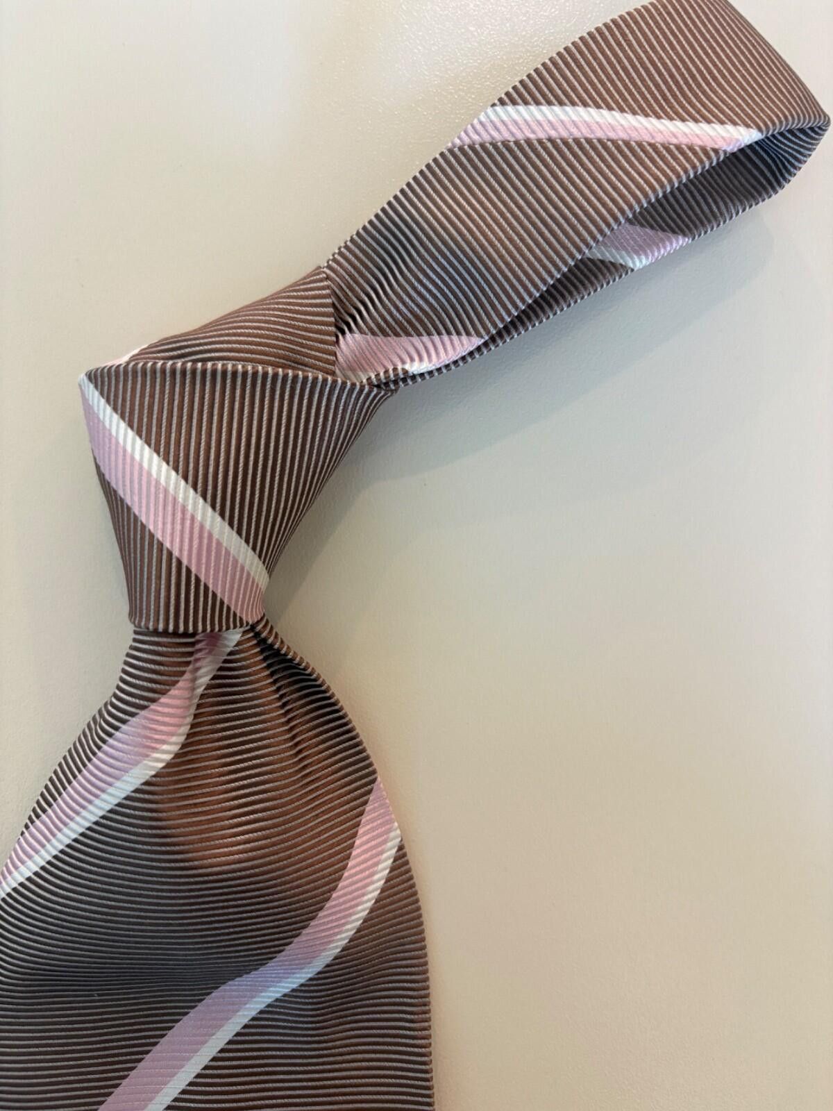 Pal Zileri Pal Zileri Sartoriale Italy Silk Tie Brown Pink White Stripe Size ONE SIZE - 8 Thumbnail