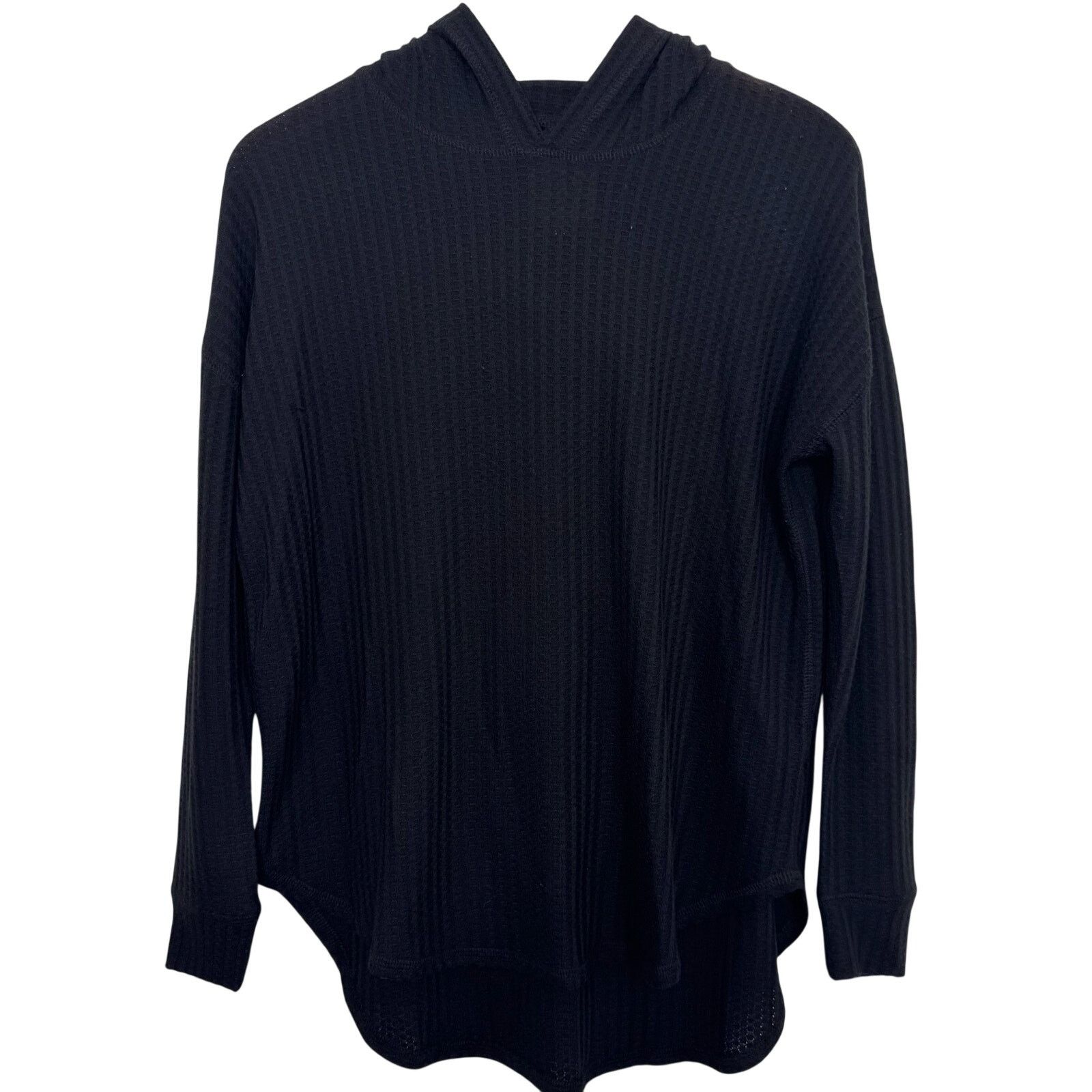 Chaser Brand Chaser Black Waffle Knit Thermal Pullover Hooded Top Shirt Size XS / US 0-2 / IT 36-38 - 2 Thumbnail