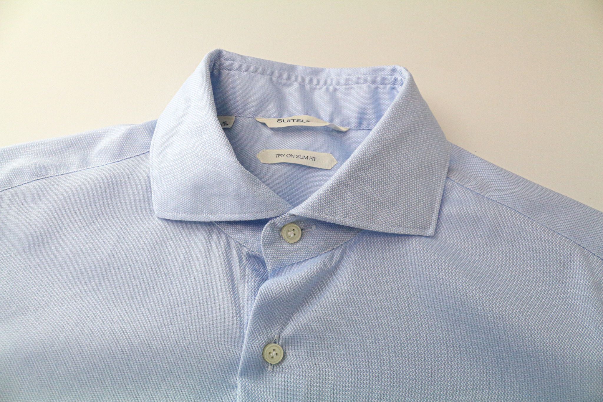 Suitsupply 40/15 3/4 Slim Blue Cotton Cutaway Twill Shirt 79382 Size 40R - 3 Thumbnail
