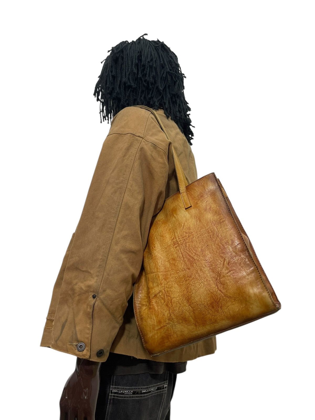 Genuine Leather Full Leather Patina Unknown Japan Tote Shoulder Bag 16 in Brown, Men's