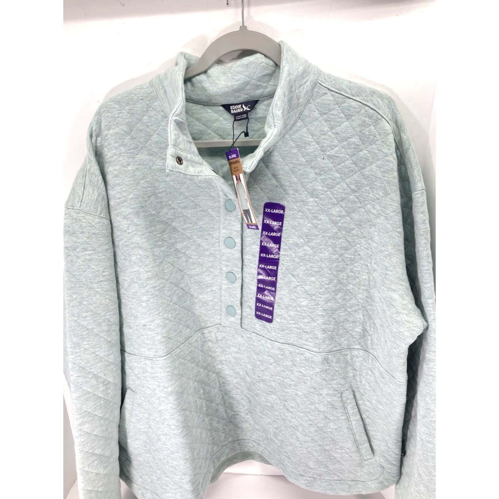 Eddie Bauer Eddie Bauer Quilted Sweater Women 2XL Green Long Sleeve Pullover Cotton Blend Mock Neck Quilted Solid Size XXL / US 16-18 / IT 52-54 - 2 Thumbnail