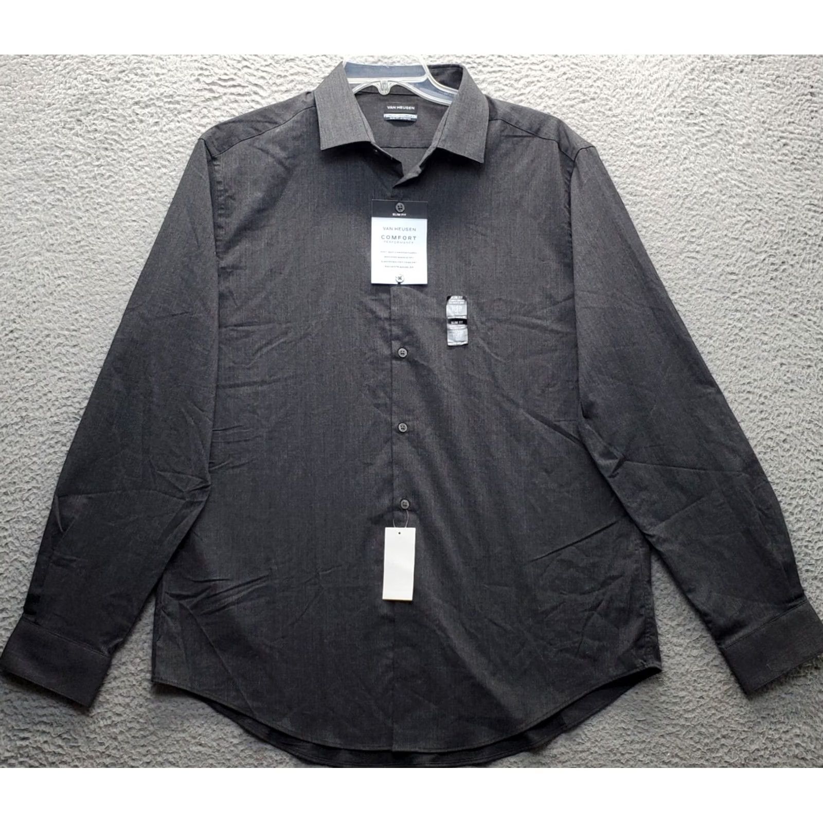 Van Heusen Van Heusen Dress Shirt Mens XL Charcoal Gray Slim Stretch Comfort Performance Shirt Mens XL Charcoal Gray Slim Stretch Size 46R - 2 Thumbnail