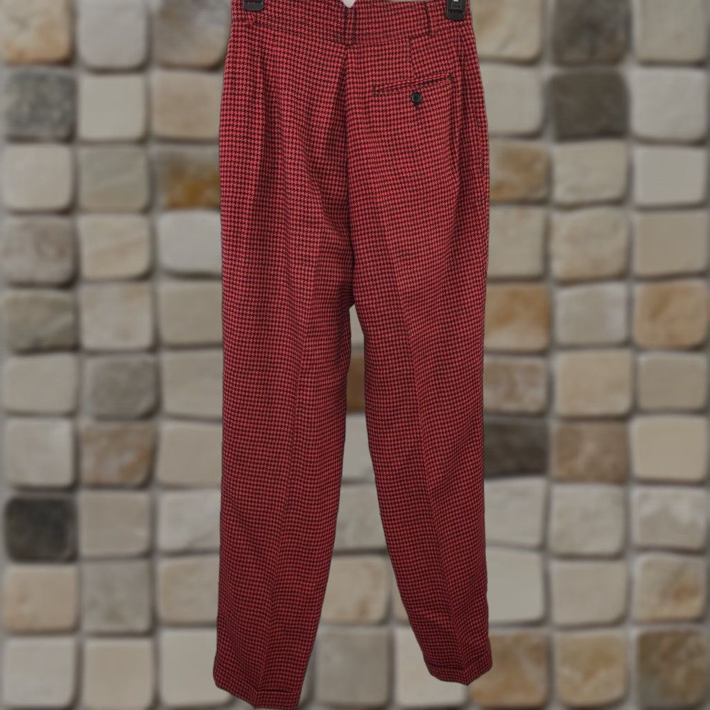 ESPIRIT VINTAGE EZ Spirit Pants 8 Red Black Houndstooth Plaid 26"W Tapered Leg Cuff 80s 90s Womens Pants Women Size 30" / US 8 / IT 44 - 1 Thumbnail