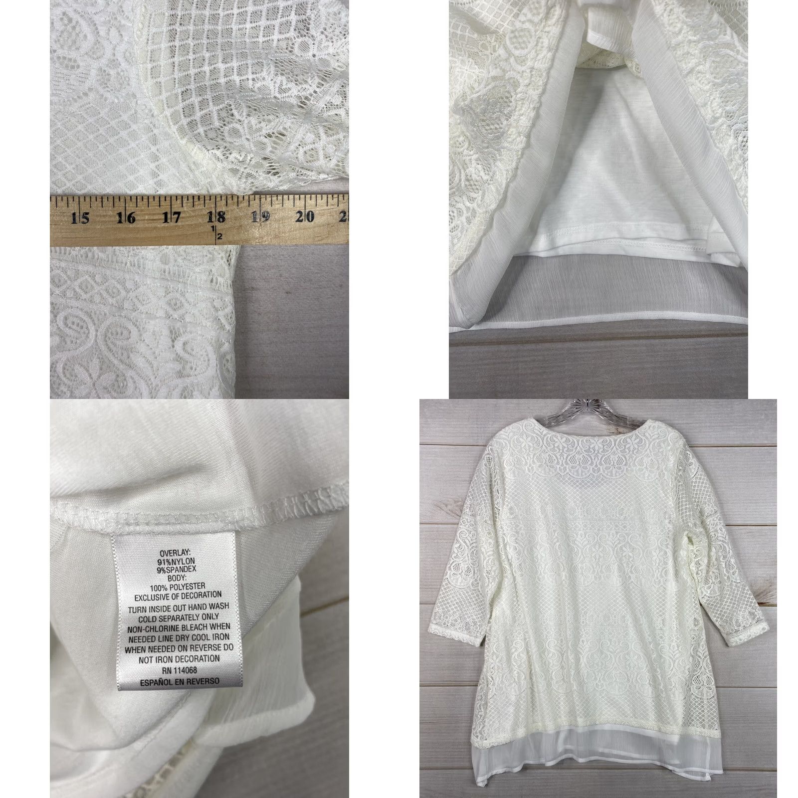 JM Collection JM Collection White Lace Studded Scoop Neck 3/4 Sleeve Blouse M Womens Regular Size Stretch Knit Top Size M / US 6-8 / IT 42-44 - 8 Thumbnail