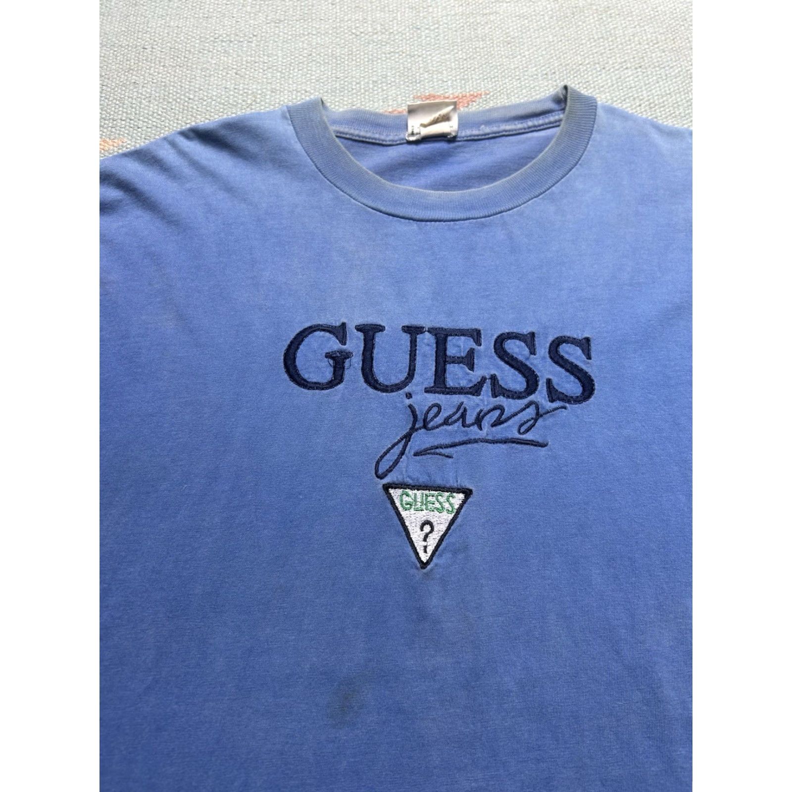 Guess VINTAGE 80s 90s GUESS Jeans embroidered logo single stitch T-Shirt XL Blue Men Mens Shirt Size US XL / EU 56 / 4 - 4 Thumbnail