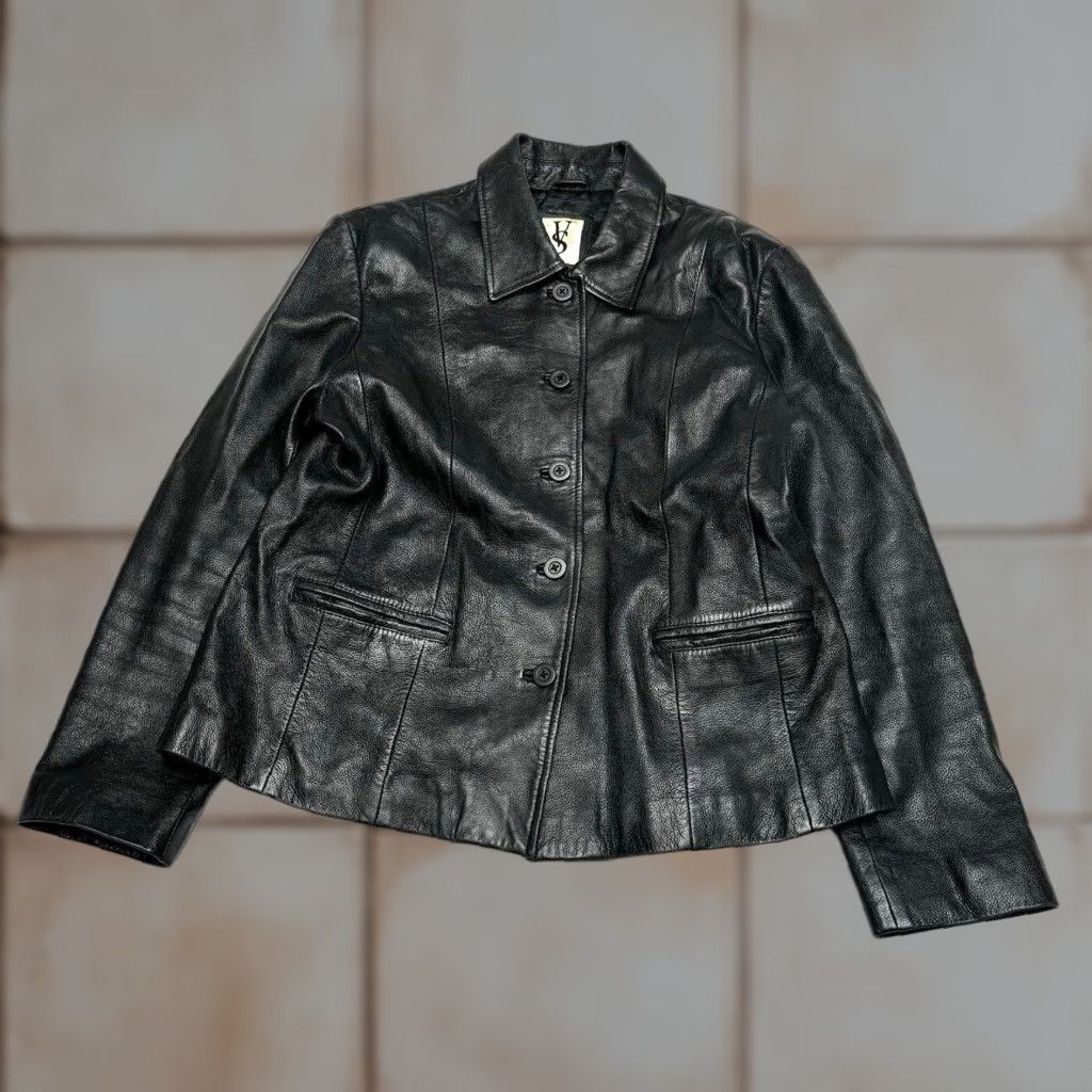 Victoria's Secret VINTAGE Y2K VS2 Victoria's Secret Leather Jacket Women Large Black Collared Button Long Sleeve Jacket Size L / US 10 / IT 46 - 1 Thumbnail