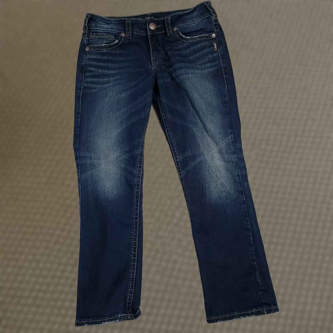 Silver Jeans Co. VINTAGE Silver Jeans Suki Capri Dark Wash Denim Women 28X22.5 30X25.5 5-Pocket Stretch Jeans Womens Capris 25.5 Inseam HM Size 28" / US 6 / IT 42 - 1 Thumbnail