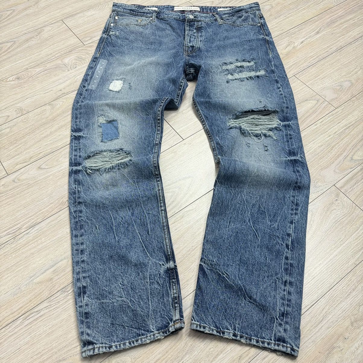 Designer Rare Guess Distressed Slim Italian Selvedge Denim Jeans Size US 38 / EU 54 - 1 Thumbnail
