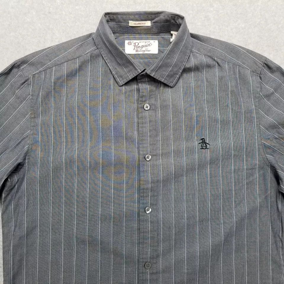 Original Penguin Penguin Shirt Mens Medium Gray Striped Casual Button Down Size US M / EU 48-50 / 2 - 2 Thumbnail
