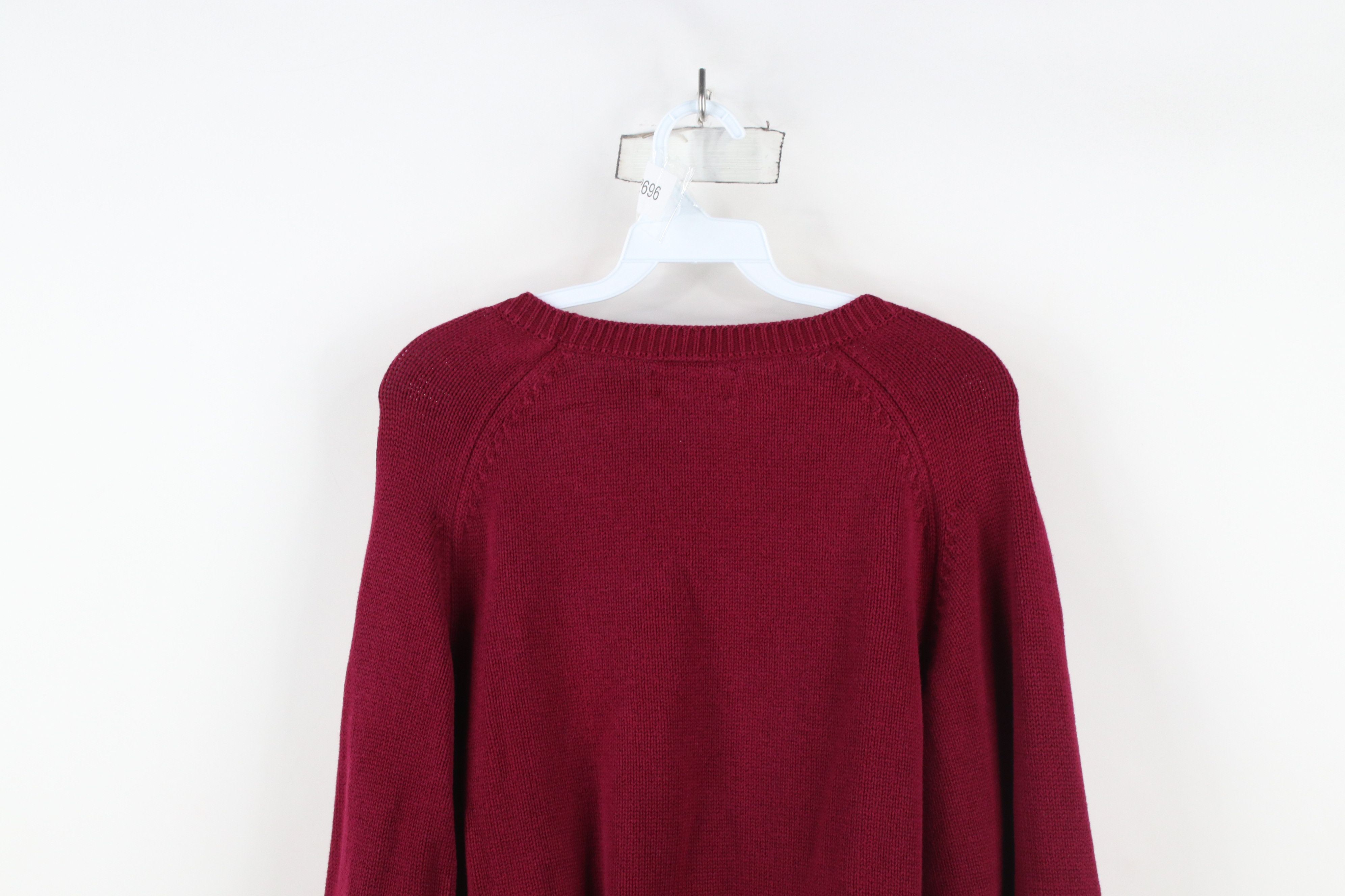 Lands' End × Vintage Vintage 90s Lands End Cotton Knit V-Neck Sweater Red USA Size US L / EU 52-54 / 3 - 7 Thumbnail