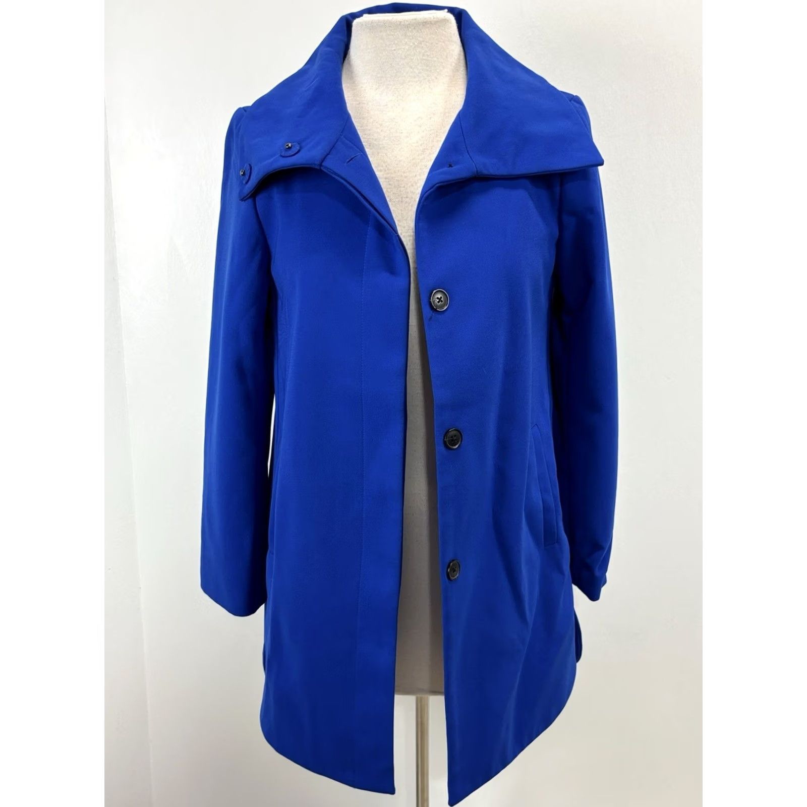 Ann Taylor Ann Taylor Jacket Women’s PS Petite Blue Lined Classic A-line Retro Mid-Length Long Sleeve Button Snap --------------- Size S / US 4 / IT 40 - 5 Thumbnail