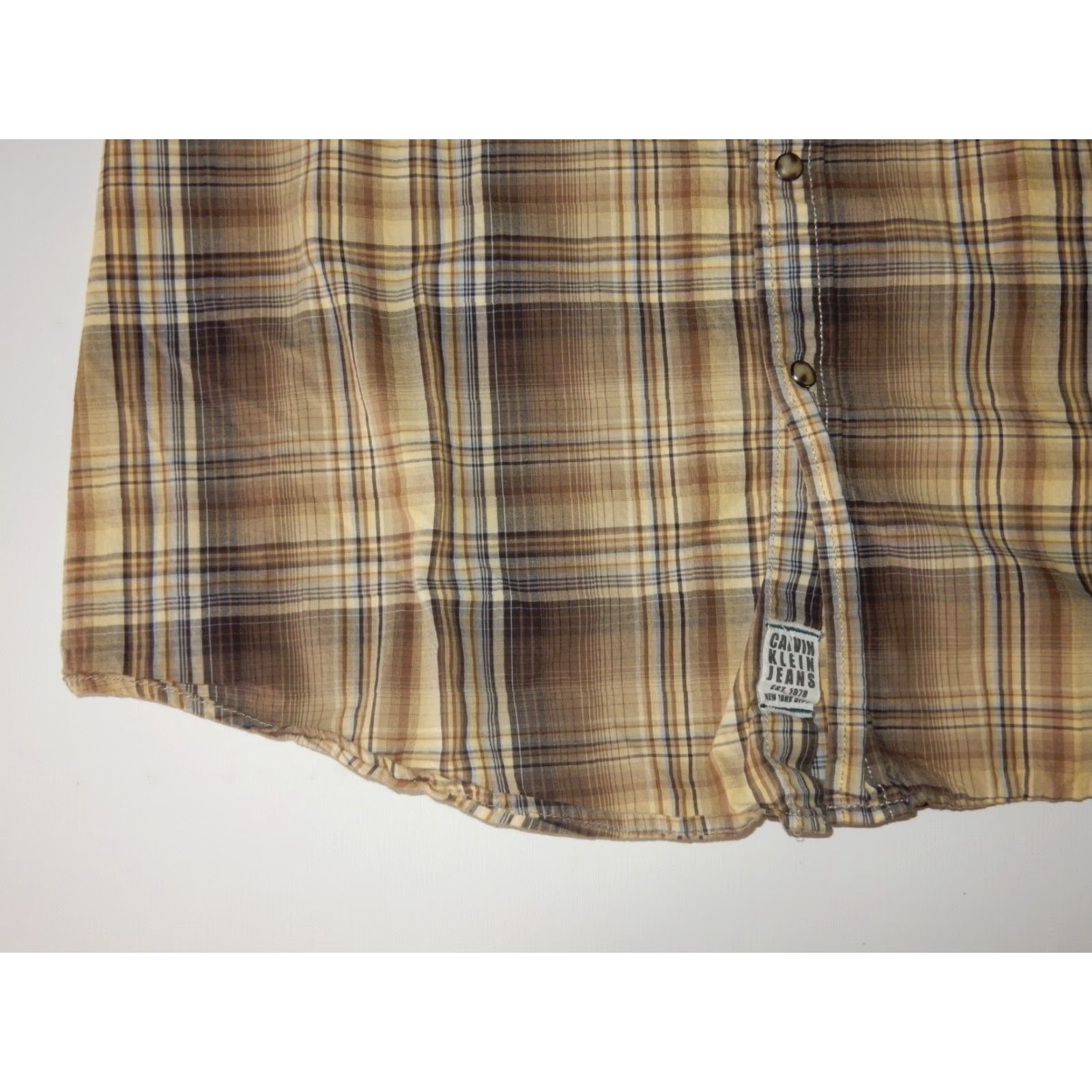 Calvin Klein VINTAGE Calvin Klein Men's Shirt Short Sleeve Button-Up Cotton Plaid 2XL Brown Size US XXL / EU 58 / 5 - 2 Thumbnail