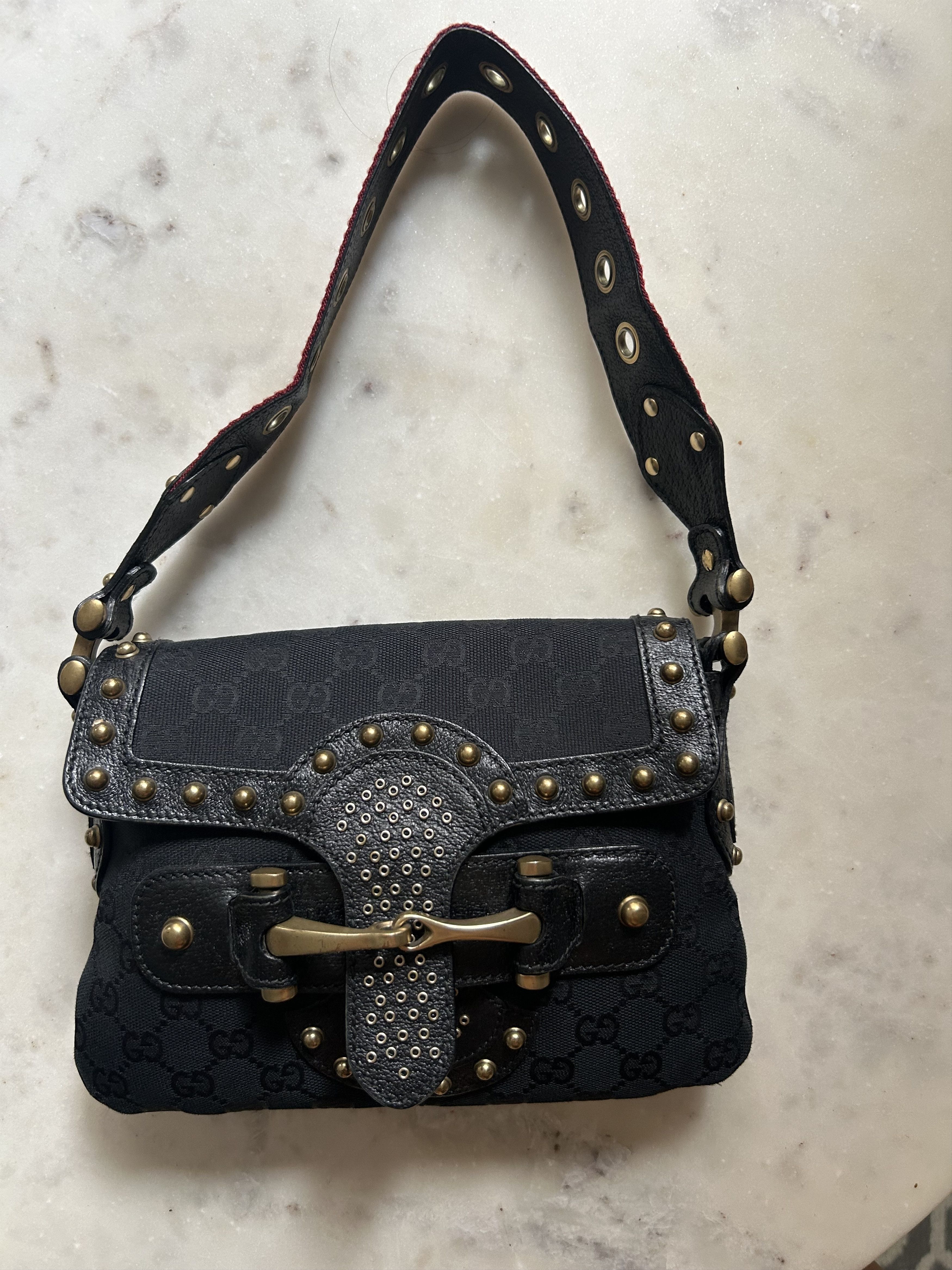 Gucci Black GG Canvas Studded Flap Bag Size ONE SIZE - 1 Thumbnail