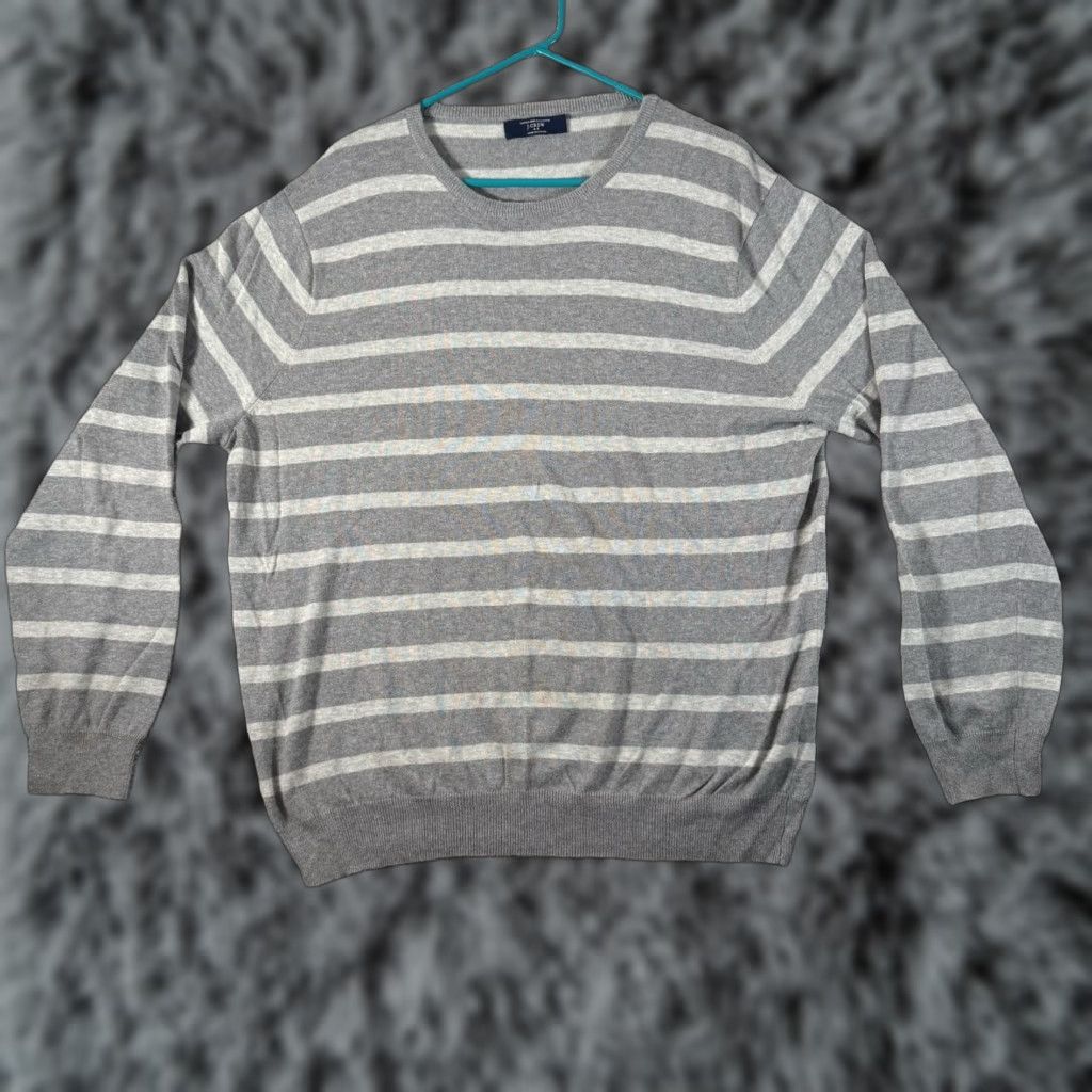J.Crew J.CREW Sweater XL Men Striped Cotton with Cashmere Crew Neck Pullover Preppy Classic Capsule Wardrobe, Gray, Winter/Fall Size US XL / EU 56 / 4 - 1 Thumbnail