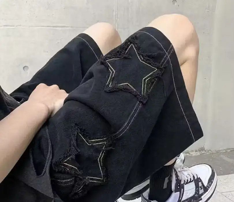 Japanese Brand Black Color Star Patchwork Shorts Short Pant Size US 32 / EU 48 - 3 Thumbnail