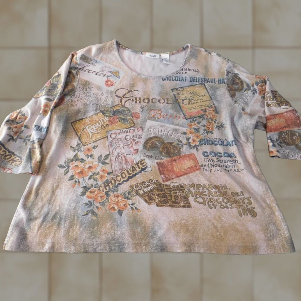 Lee Lee Women's Blouse 2X Plus Beige Crew Neck Pullover Top Long Sleeve Flower Print Casual Size XXL / US 16-18 / IT 52-54 - 1 Thumbnail