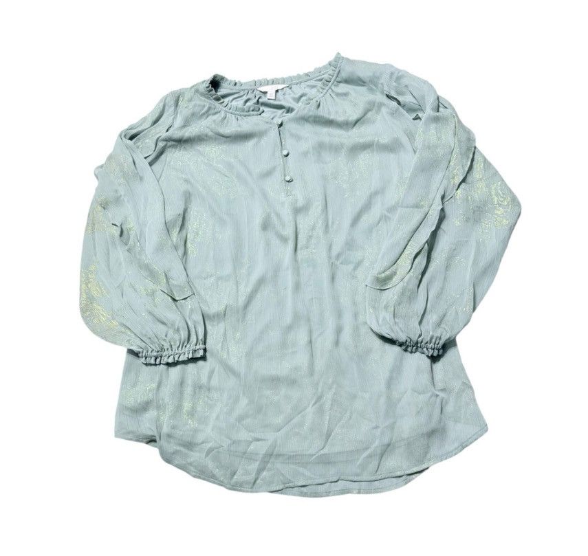 Lauren Conrad Lauren Conrad Plus Size 2X Mint Green Metallic Floral Blouse Size XXL / US 16-18 / IT 52-54 - 1 Thumbnail