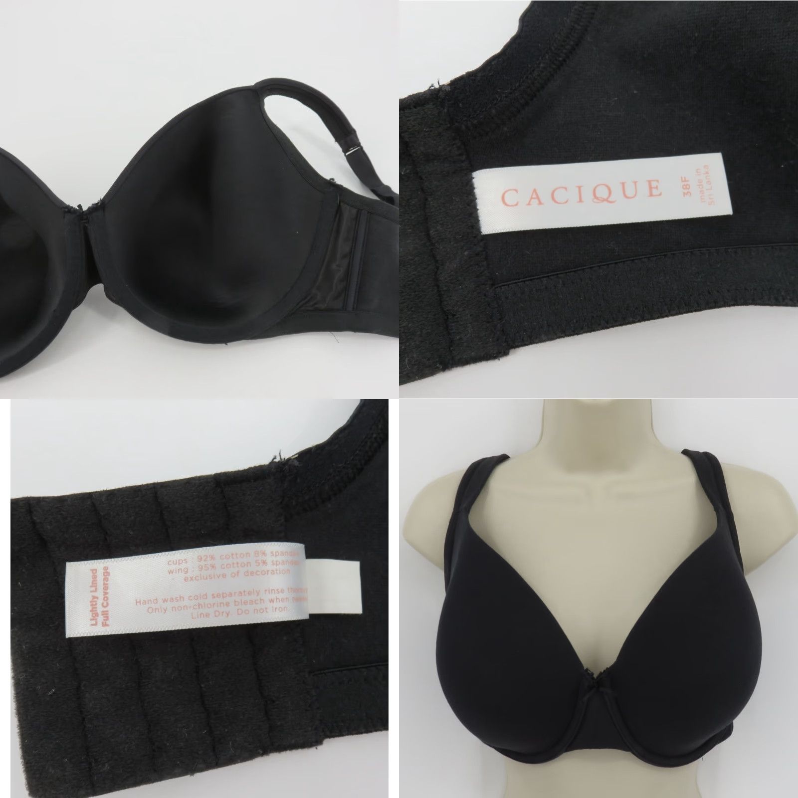 Vintage Cacique Bra 38F Black Lightly Lined Full Coverage Underwire Women Size ONE SIZE - 8 Thumbnail