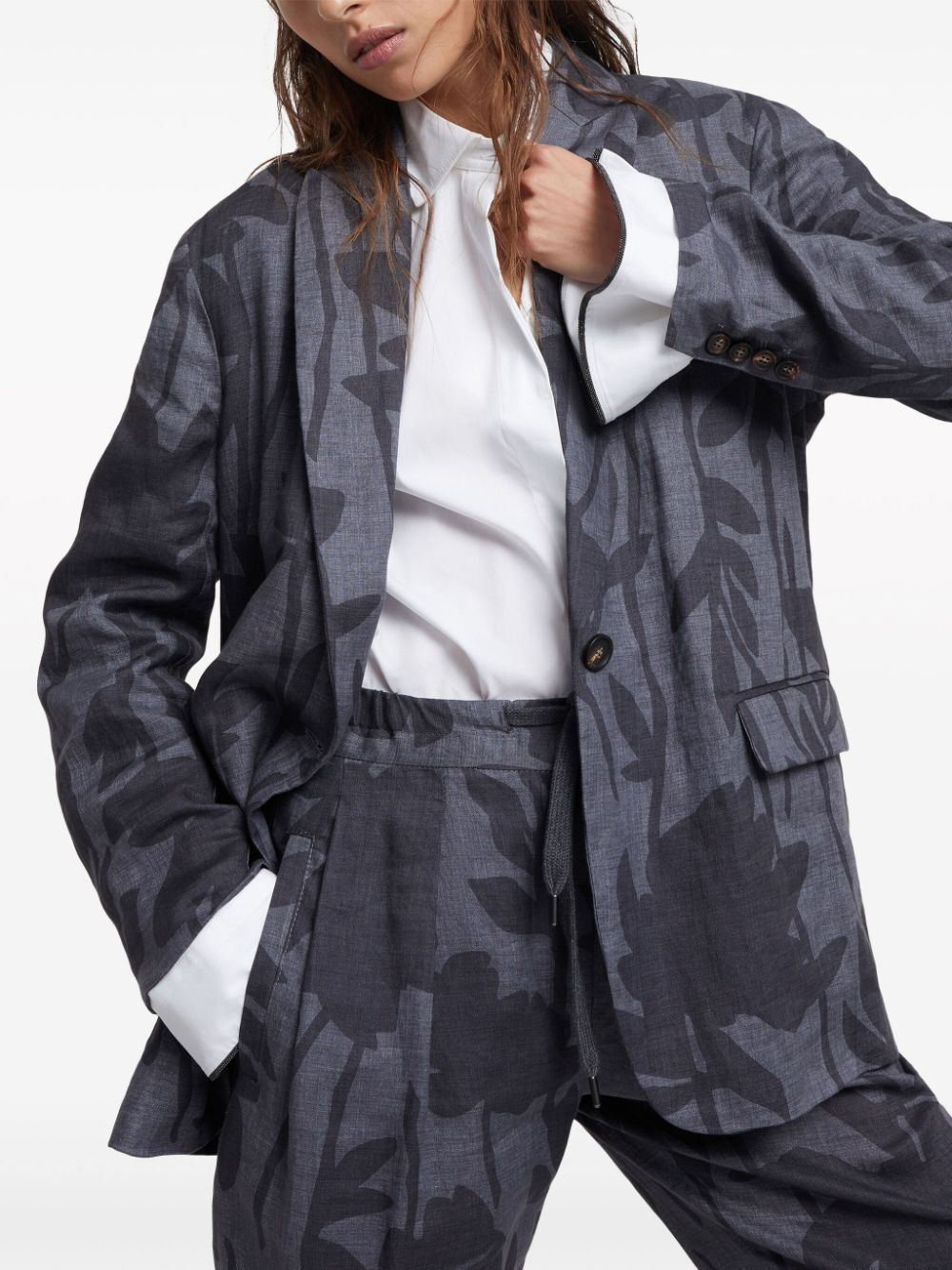 Brunello Cucinelli o1la1rc1a0425 Woven Jacket Wool in Grey/Dark Grey Size S / US 4 / IT 40 - 4 Thumbnail