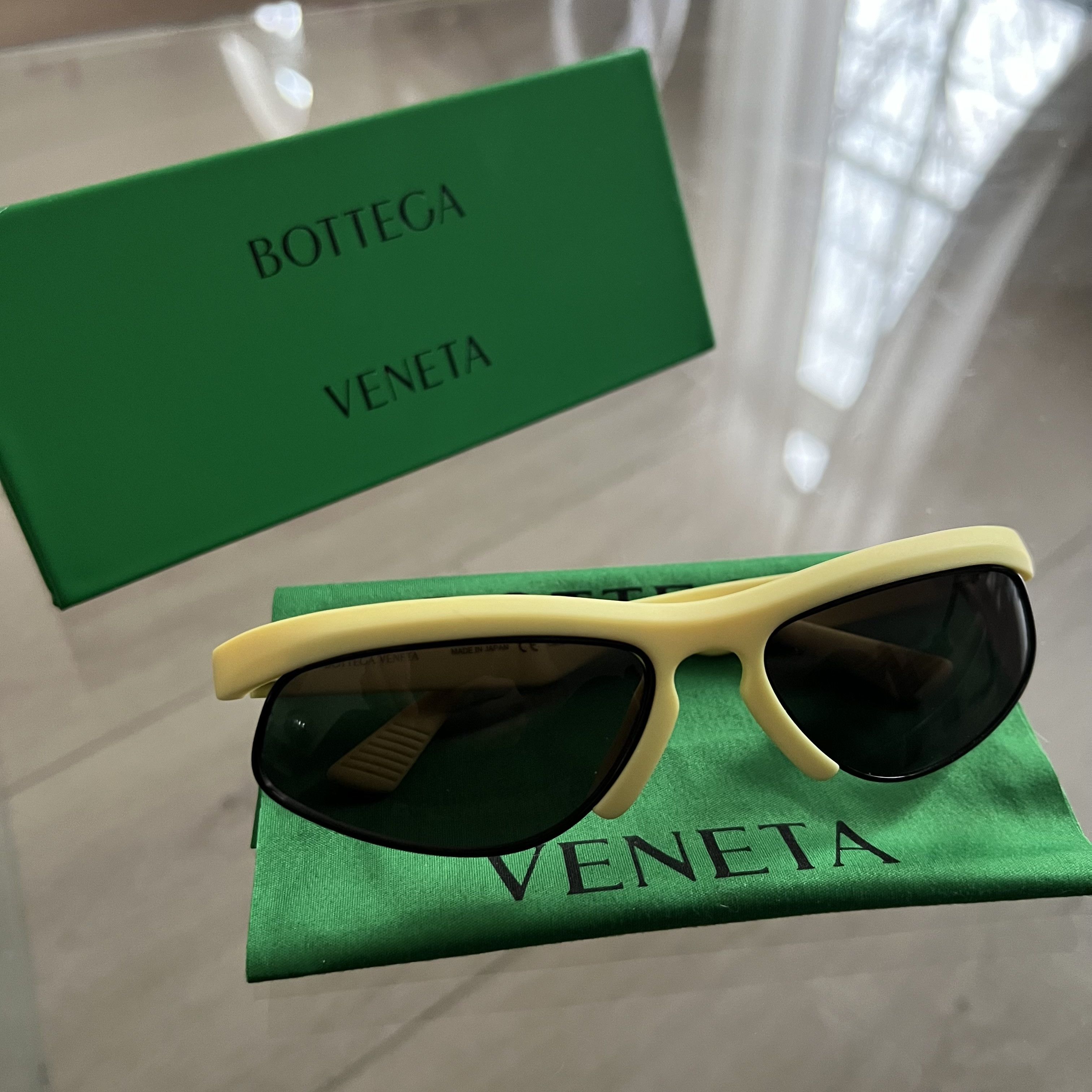 image of Bottega Veneta Rectangle Acetate Sunglasses in Yellow, Women's