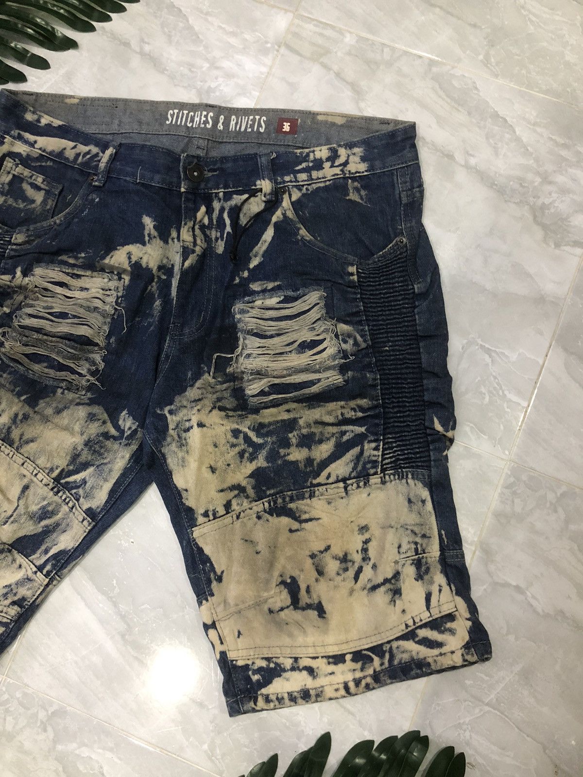 Japanese Brand × Stitch's Jeans Stitches & Rivets Destroyed Denim Jean Shorts Size US 36 / EU 52 - 2 Thumbnail