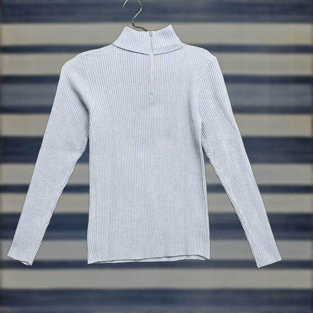 Sears VINTAGE Sears Sweater Womens Medium Blue Ribbed Knit Mock Neck Half Zip 80s Korea Size M / US 6-8 / IT 42-44 - 1 Thumbnail