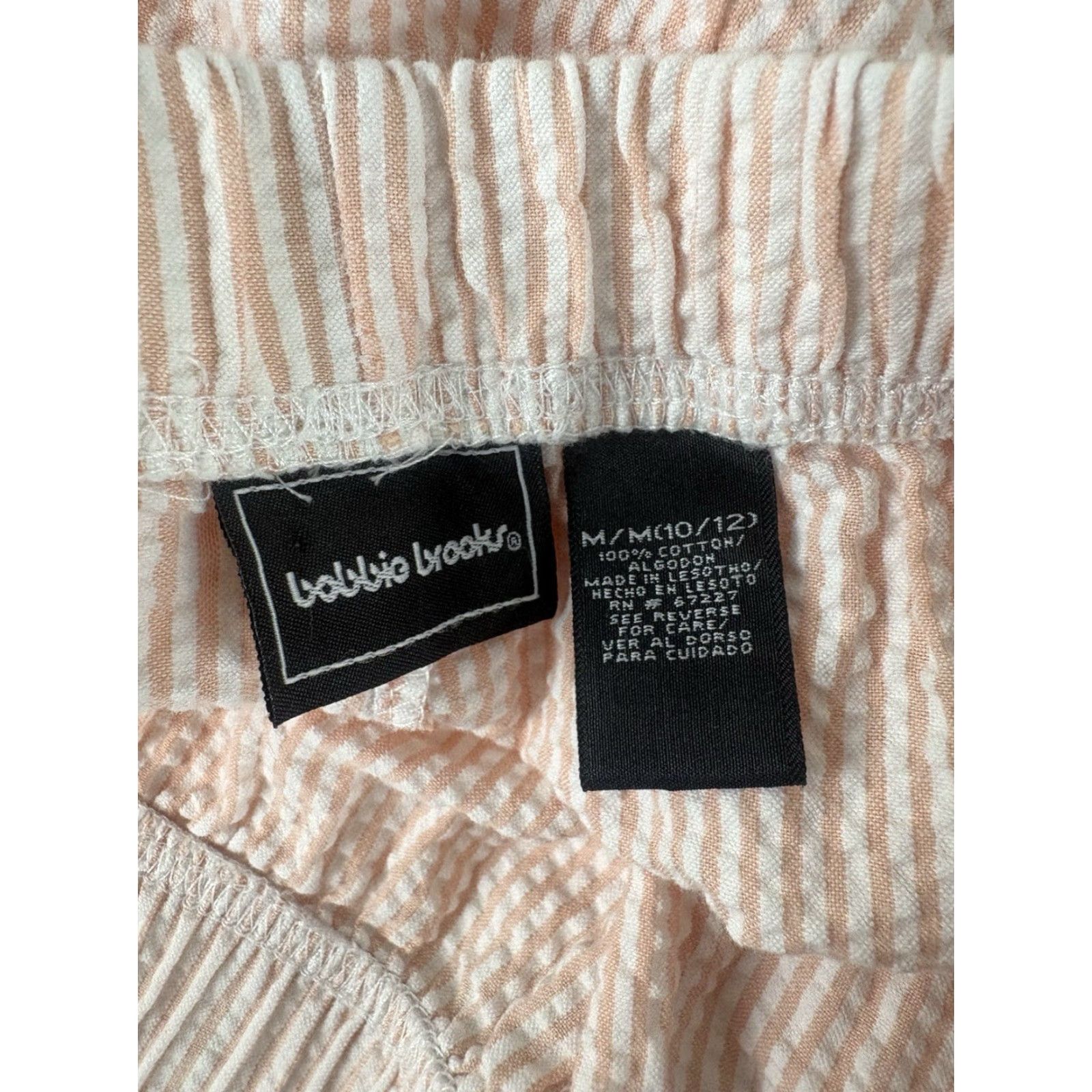 Vintage Bobbie Brooks Pants Cropped Wide-Leg Seersucker Peach/White Stripe Womens M Pull On 100% Cotton Inseam 14in Regular Size Size 32" / US 10 / IT 46 - 7 Thumbnail