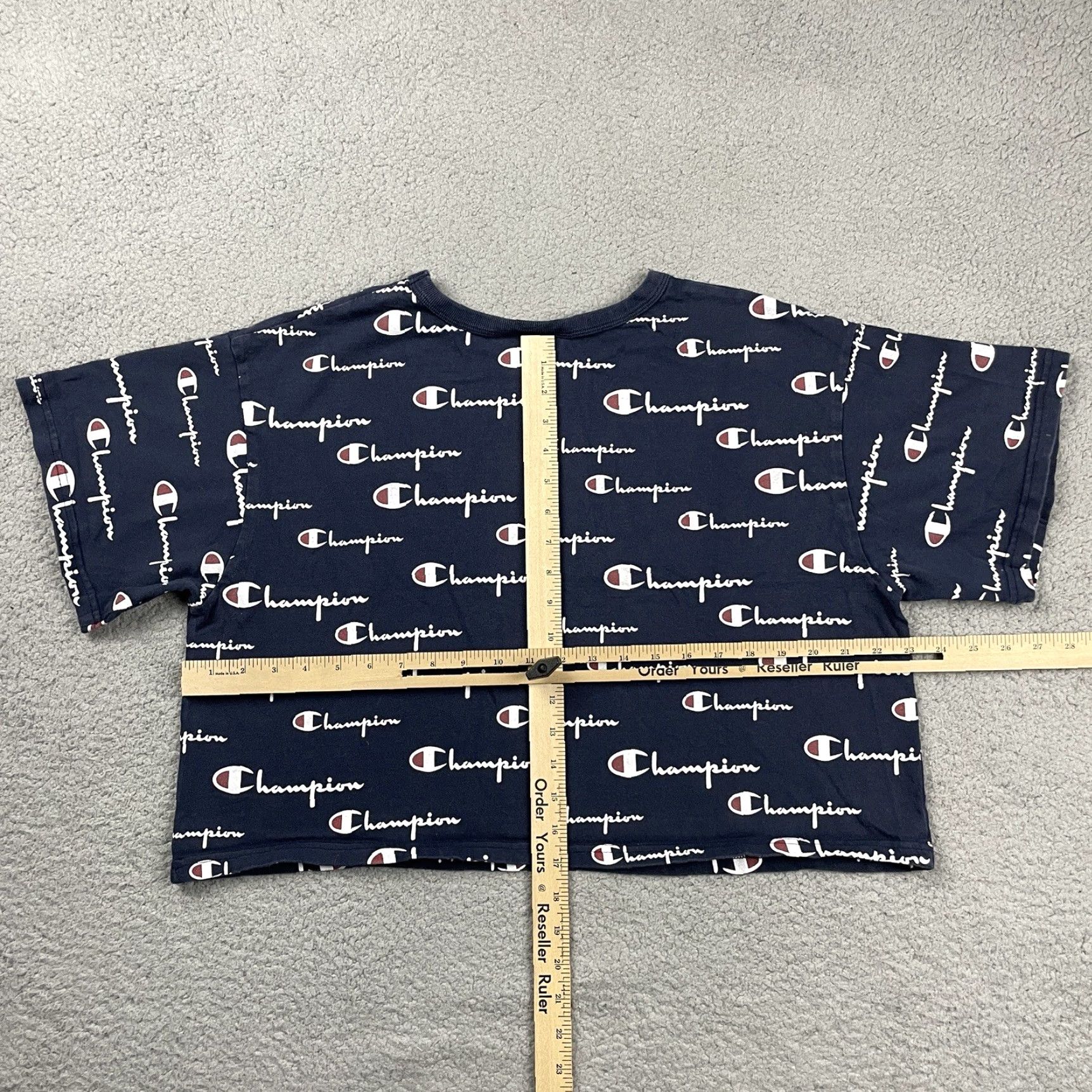 Champion Champion Cropped T-shirt Womens XL Black AOP Spell Out Short Sleeve All Over* Size XL / US 12-14 / IT 48-50 - 7 Thumbnail