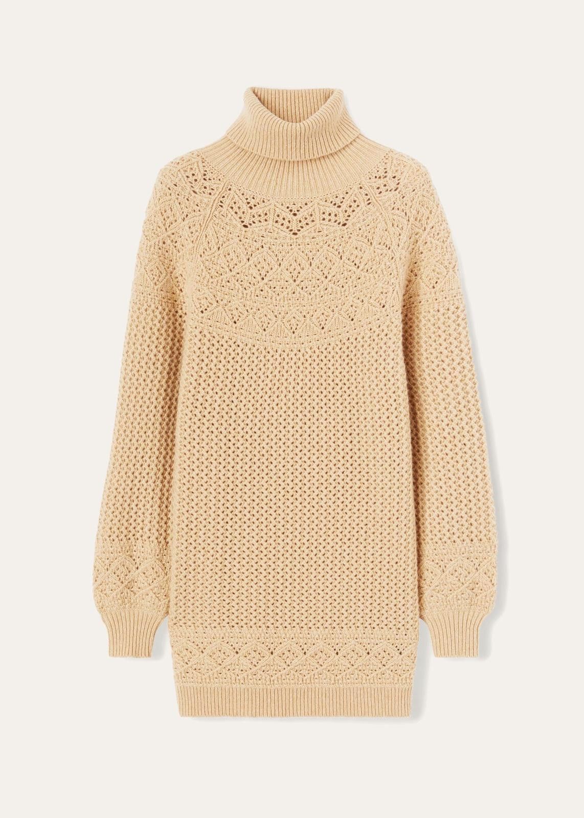 o1srvl11e1224 Turtleneck Engadin Short Dress in Beige