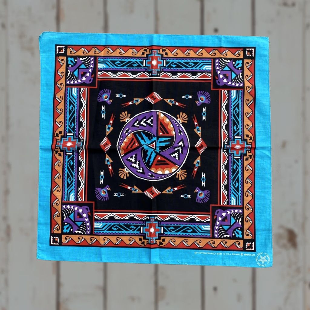 Vintage VINTAGE Wamcraft Southwestern Aztec Bandana Handkerchief Scarf Made In USA Purple Cotton OneSize Adult Unisex Mens Womens Boys Girls Size ONE SIZE - 1 Thumbnail