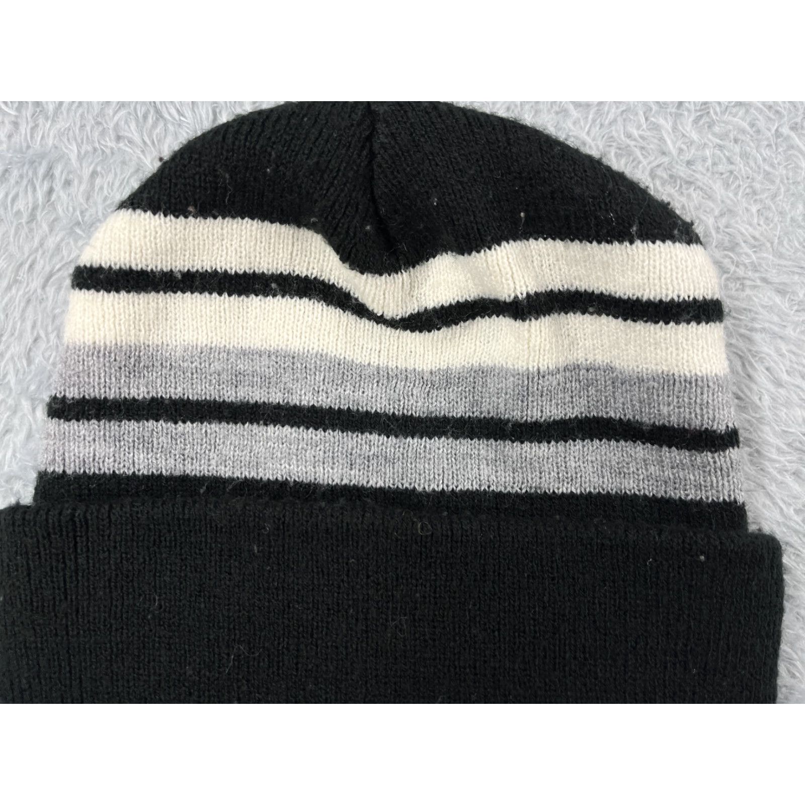Vintage VINTAGE not applicable; Paris Accessories Beanie Hat Womens One Size Black White Stripe Knit 100% Acrylic Size ONE SIZE - 2 Thumbnail