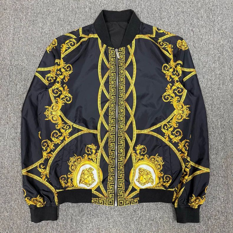 Versace Versace Black baroque reversible nylon jacket jacket Size L / US 10 / IT 46 - 1 Thumbnail