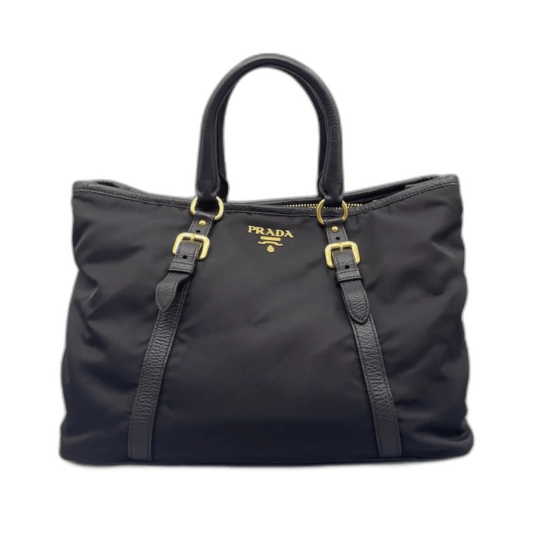 Prada Prada Black Nylon Tote Bag with Gold Accents Size ONE SIZE - 1 Thumbnail