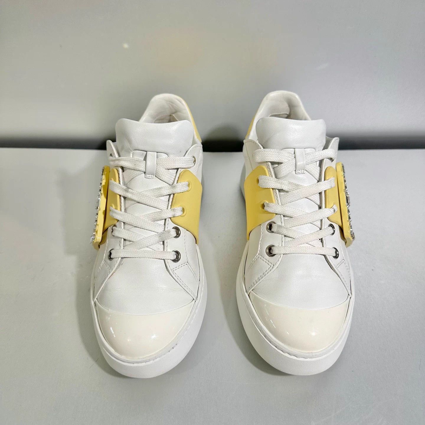 Roger Vivier Roger Vivier white & yellow crystal buckle sneakers 36 Size US 5 / IT 35 - 2 Thumbnail