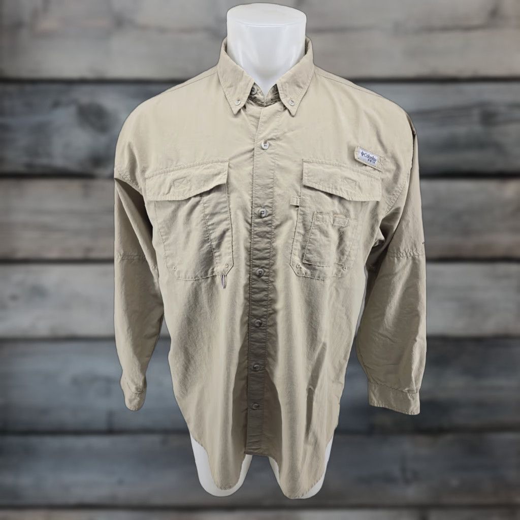 Vintage Columbia PFG Mens XL Long Sleeve Shirt Tan Khaki Omni-Shade Vented #2 Size US XL / EU 56 / 4 - 1 Thumbnail